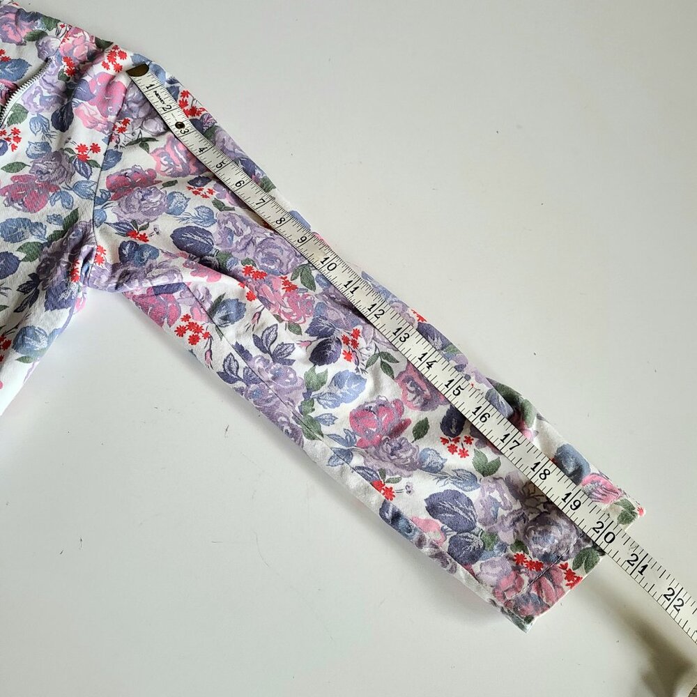 Vintage Atmosphere 100% cotton cropped floral jacket design asymmetrical zipper. - Picture 8 of 11